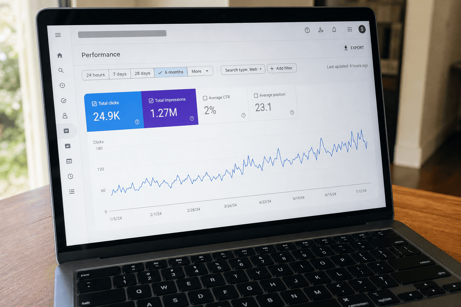 Search Console performance graph on a laptop