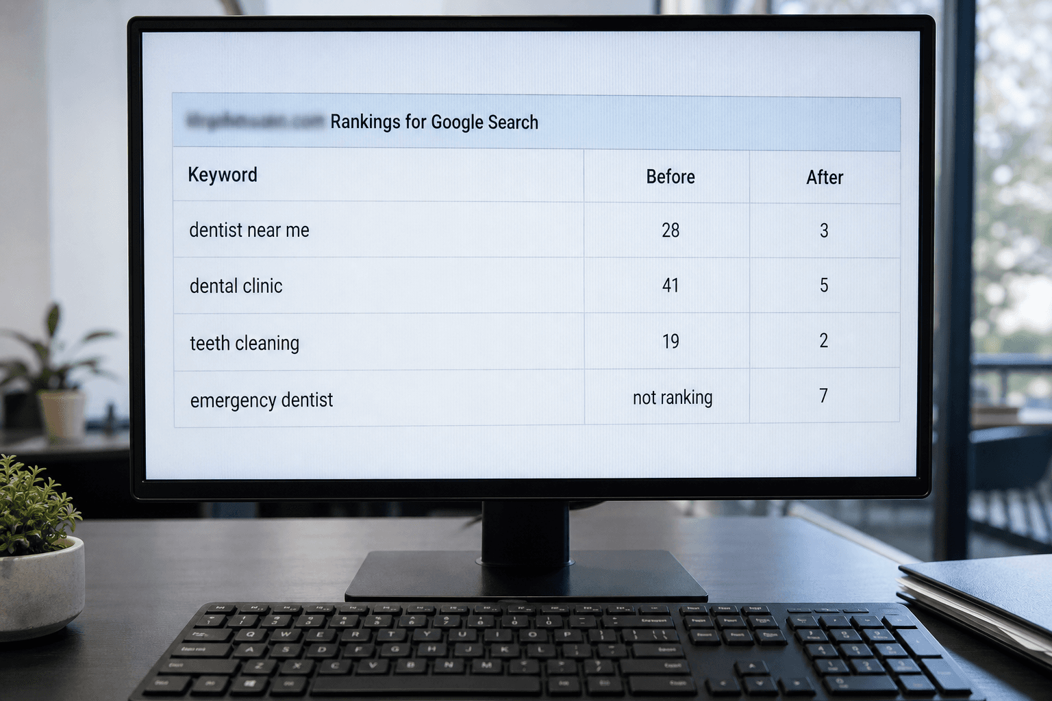 Keyword ranking table before and after